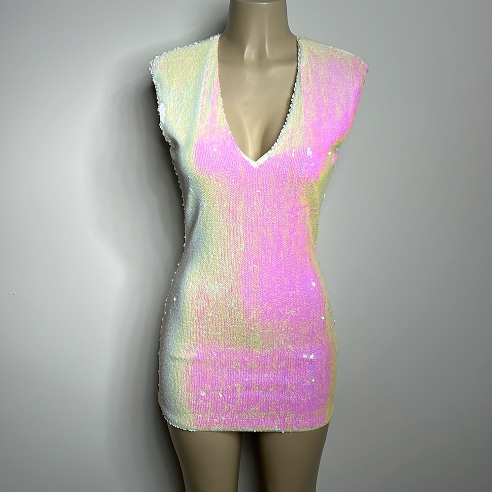 Forever 21 Iridescent Sequin Mini Dress in Pink & Yellow
